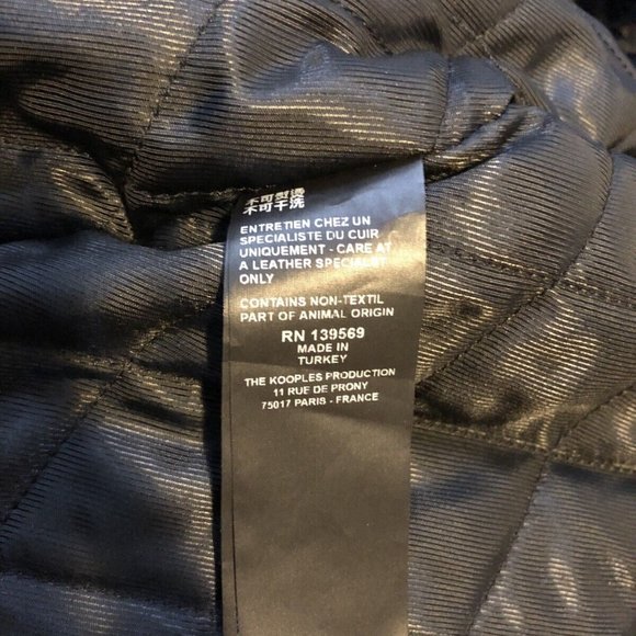 THE KOOPLES Black Leather Flight Jacket W/Shearling Neck Size S - Picture 7 of 8